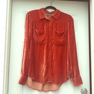 Burnt orange velvet blouse from Anthropologie.